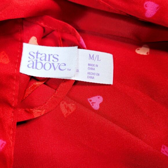 NWT Women's Red Lightweight Satin Spring / Summer Robe - Stars Above Hearts M/L - Picture 10 of 12
